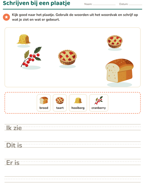 Voorbeeld van het Schrijven bij een plaatje-werkblad met Thanksgiving voor groep 4