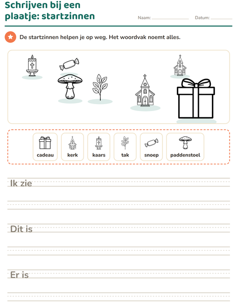 Voorbeeld van het Schrijven bij een plaatje-werkblad met Pasen ZW voor groep 4