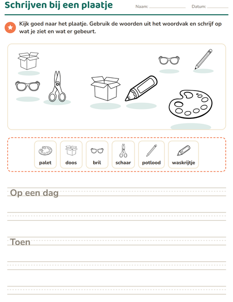 Voorbeeld van het Schrijven bij een plaatje-werkblad met Onderwijs ZW voor groep 4