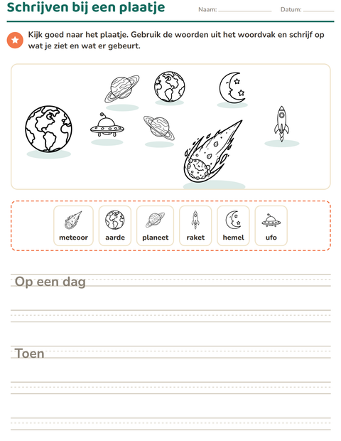 Voorbeeld van het Schrijven bij een plaatje-werkblad met Ruimte ZW voor groep 4