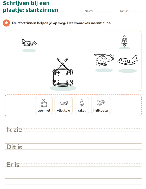 Voorbeeld van het Schrijven bij een plaatje-werkblad met Speelgoed ZW voor groep 4
