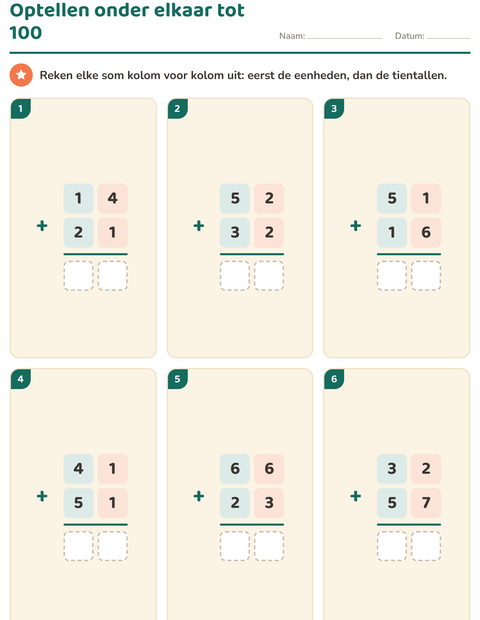 Optellen onder elkaar tot 100