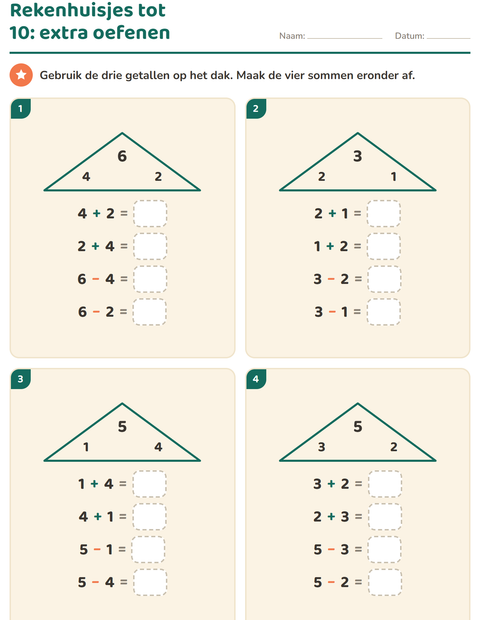 Voorbeeld van het Sommenfamilies-werkblad voor groep 3