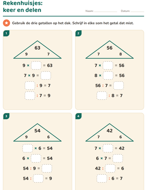 Voorbeeld van het Sommenfamilies-werkblad voor groep 5