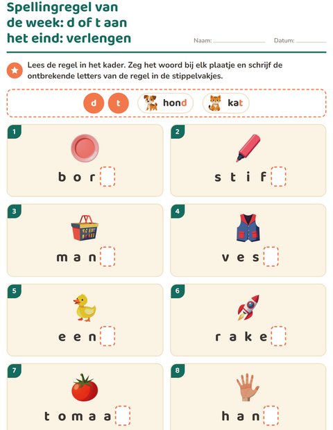 Spellingregel van de week: schrijf de regelletter onder elk plaatje