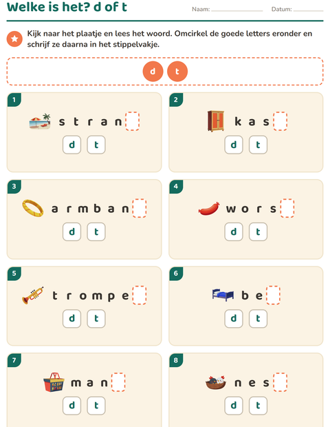 Voorbeeld van het Spellingregels-werkblad voor groep 4