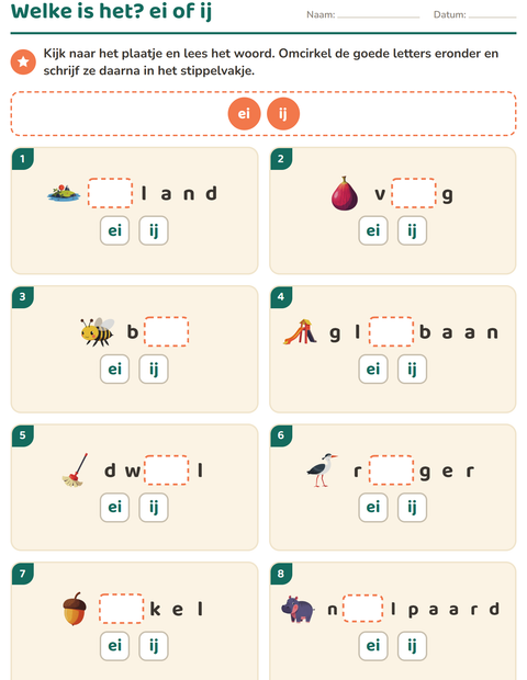 Voorbeeld van het Spellingregels-werkblad voor groep 4