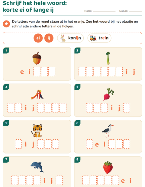 Voorbeeld van het Spellingregels-werkblad voor groep 4
