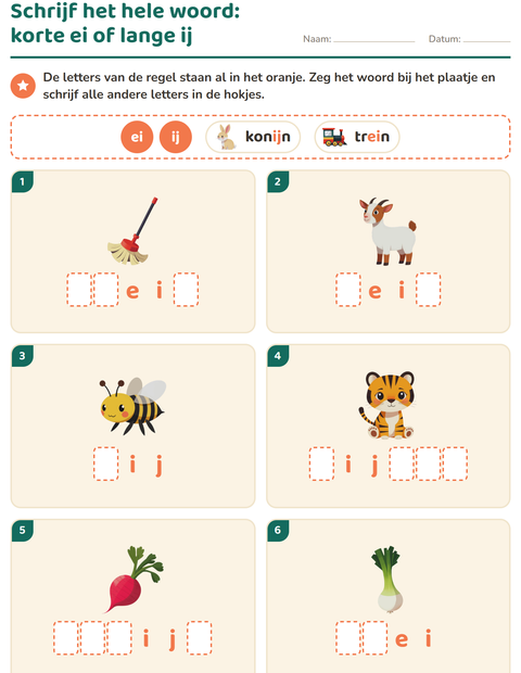 Voorbeeld van het Spellingregels-werkblad voor groep 4