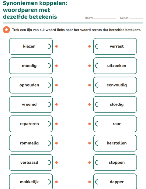 Synoniemen koppelen: woordparen met dezelfde betekenis