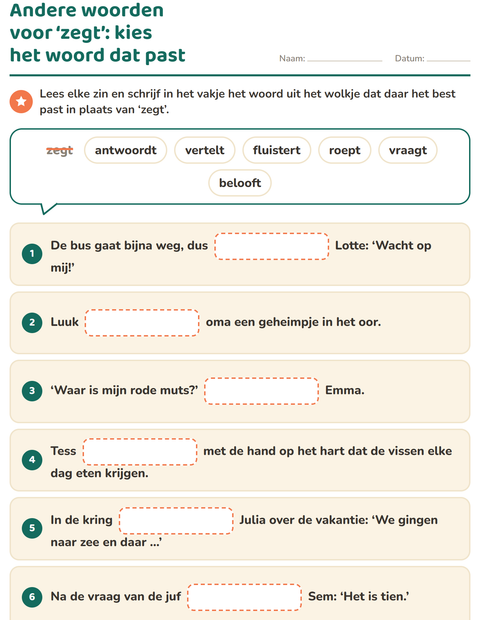 Andere woorden voor zegt: kies het woord dat past