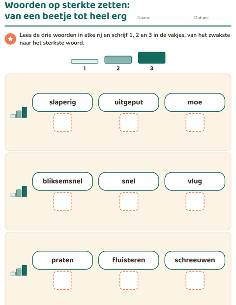 Voorbeeld van het Synoniemen-werkblad voor groep 3