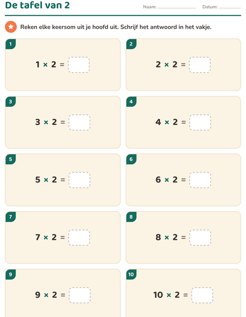 Voorbeeld van De tafel van 2 oefenen