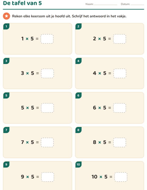 De tafel van 5 oefenen