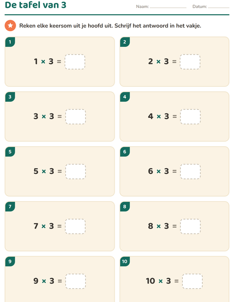 De tafel van 3 oefenen
