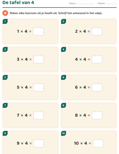De tafel van 4 oefenen