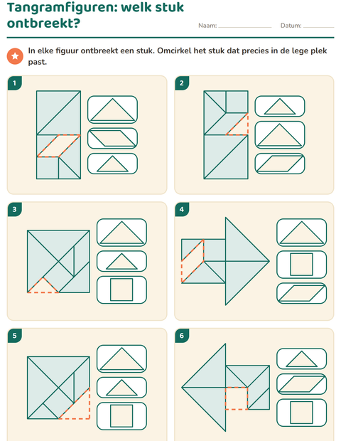 Voorbeeld van het Tangram-werkblad voor groep 3