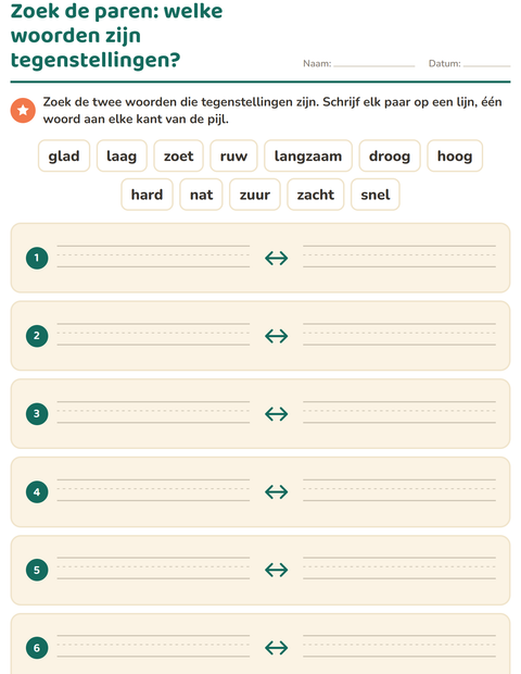 Zoek de paren: welke woorden zijn tegenstellingen?