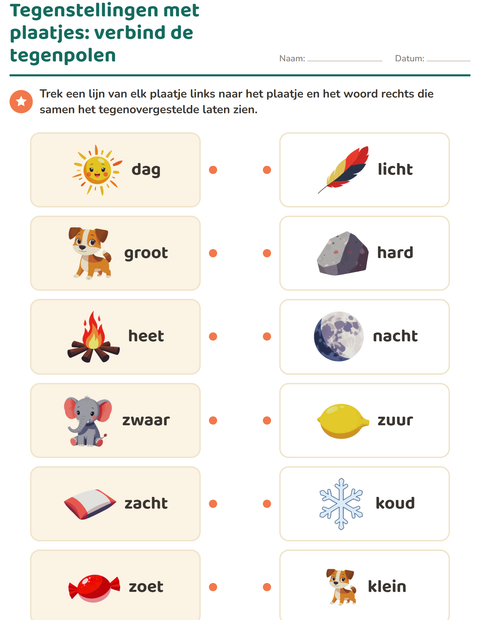 Tegenstellingen met plaatjes: verbind de tegenpolen