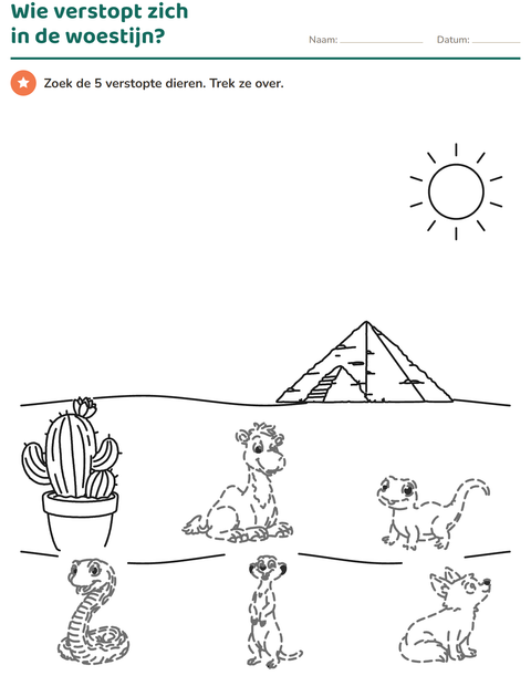 Voorbeeld van het Tekeningen overtrekken-werkblad voor groep 3
