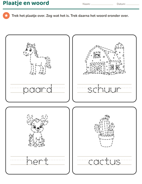 Voorbeeld van het Tekeningen overtrekken-werkblad voor groep 3