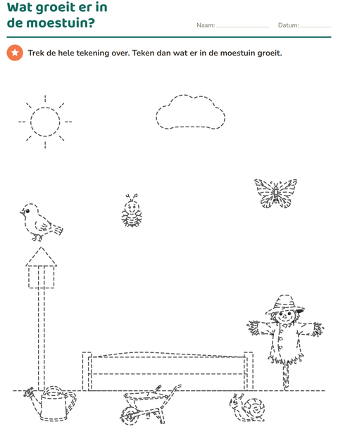 Voorbeeld van het Tekeningen overtrekken-werkblad voor groep 3
