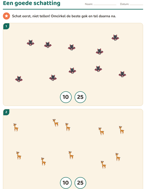 Voorbeeld van het Tellen met plaatjes-werkblad met Dieren voor kleuterklas