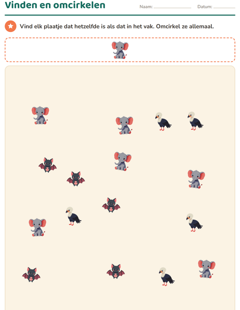 Voorbeeld van het Tellen met plaatjes-werkblad met Dieren voor kleuterklas