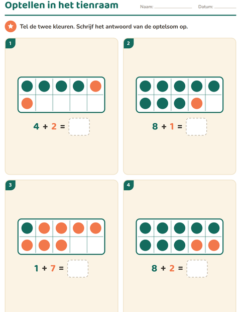 Voorbeeld van het Tienraam-werkblad voor groep 3