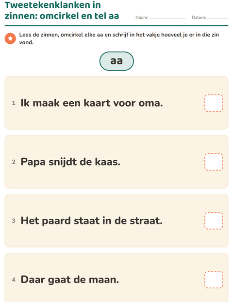 Voorbeeld van het Tweetekenklanken-werkblad voor groep 4