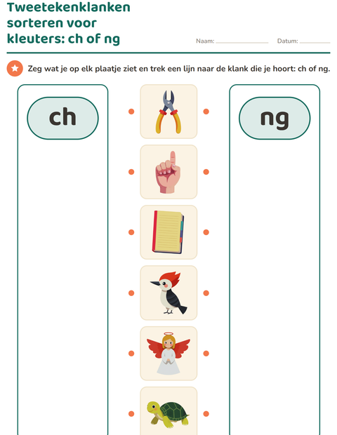 Voorbeeld van het Tweetekenklanken-werkblad voor kleuterklas