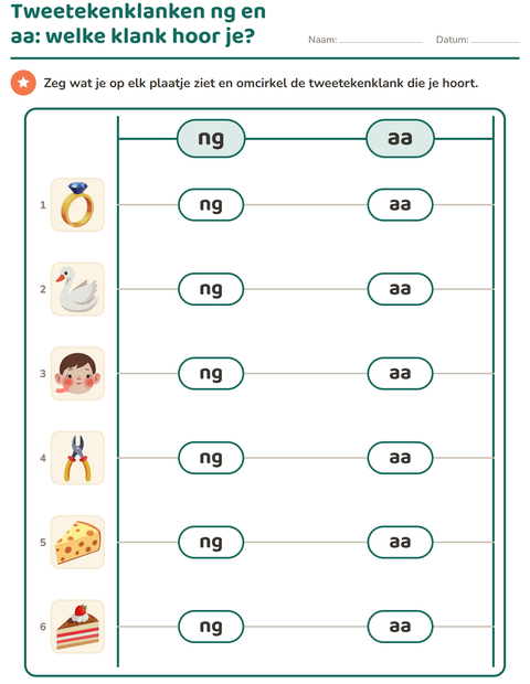 Voorbeeld van het Tweetekenklanken-werkblad voor groep 3