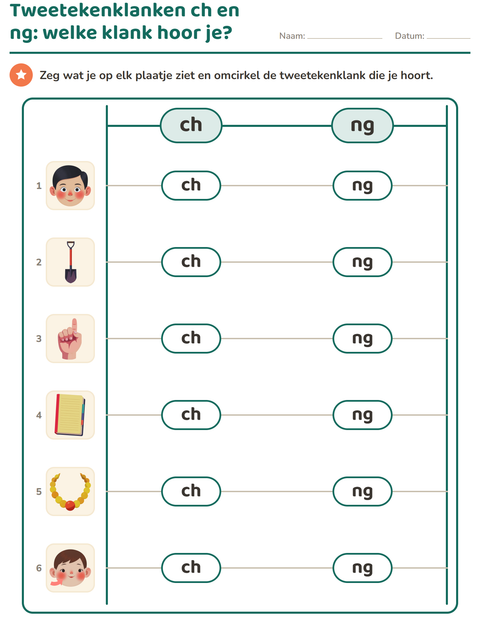 Voorbeeld van het Tweetekenklanken-werkblad voor groep 3