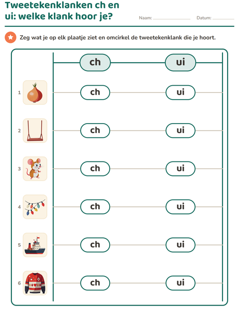 Voorbeeld van het Tweetekenklanken-werkblad voor groep 3