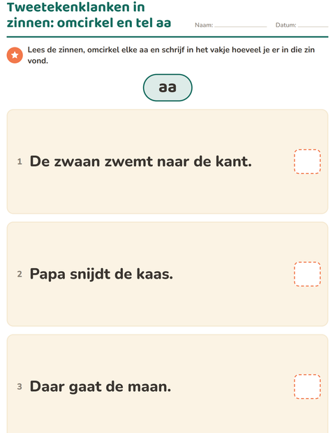 Voorbeeld van het Tweetekenklanken-werkblad voor groep 4