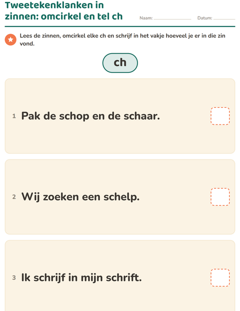 Voorbeeld van het Tweetekenklanken-werkblad voor groep 4