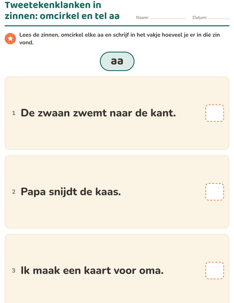 Voorbeeld van het Tweetekenklanken-werkblad voor groep 4