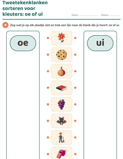 Voorbeeld van het Tweetekenklanken-werkblad voor kleuterklas