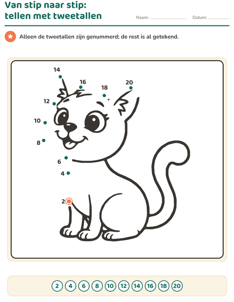 Voorbeeld van het Van stip naar stip-werkblad voor groep 3