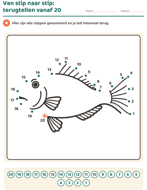 Voorbeeld van het Van stip naar stip-werkblad voor groep 3