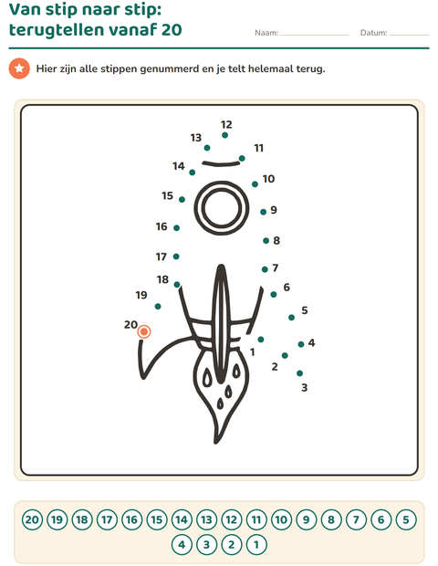 Voorbeeld van het Van stip naar stip-werkblad voor groep 3