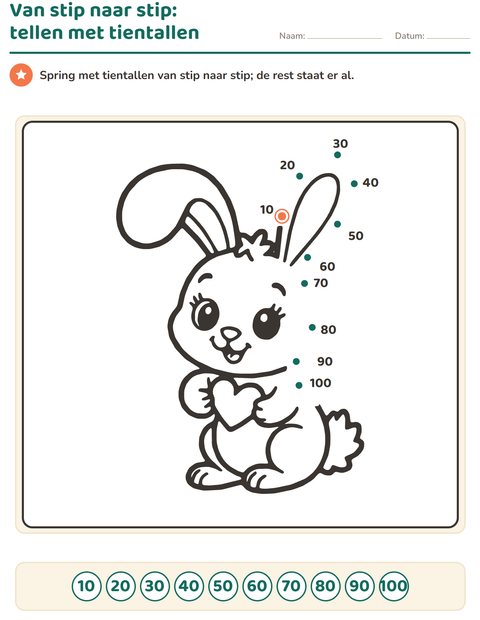 Voorbeeld van het Van stip naar stip-werkblad voor groep 4