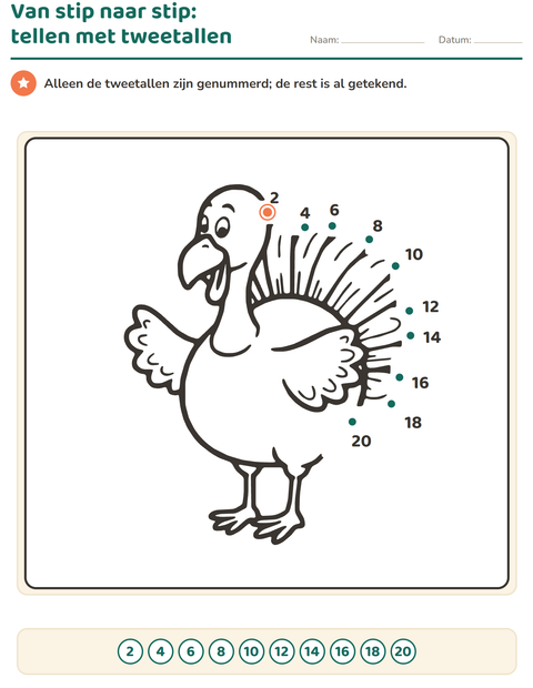 Voorbeeld van het Van stip naar stip-werkblad voor groep 3