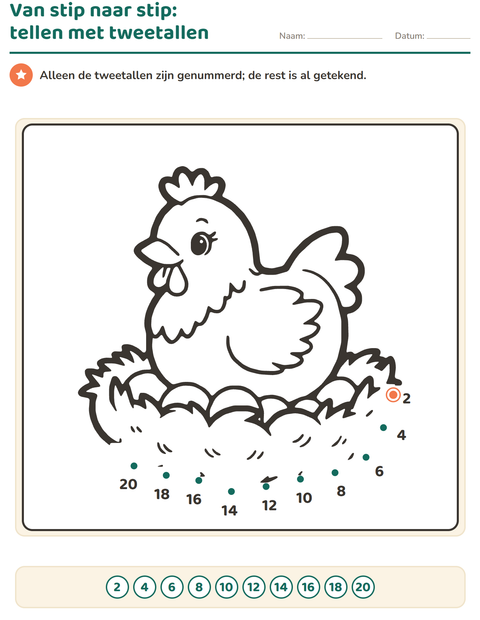 Voorbeeld van het Van stip naar stip-werkblad voor groep 3