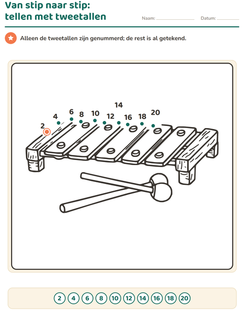 Voorbeeld van het Van stip naar stip-werkblad voor groep 3