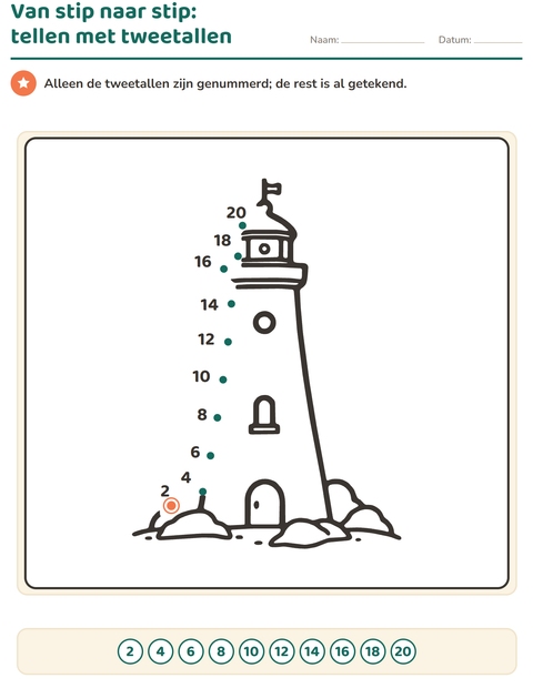 Voorbeeld van het Van stip naar stip-werkblad voor groep 3