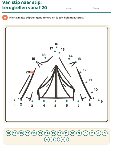 Voorbeeld van het Van stip naar stip-werkblad voor groep 3