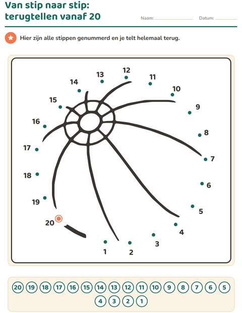 Voorbeeld van het Van stip naar stip-werkblad voor groep 3