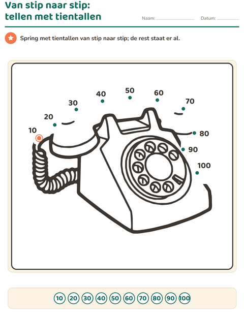 Voorbeeld van het Van stip naar stip-werkblad voor groep 4