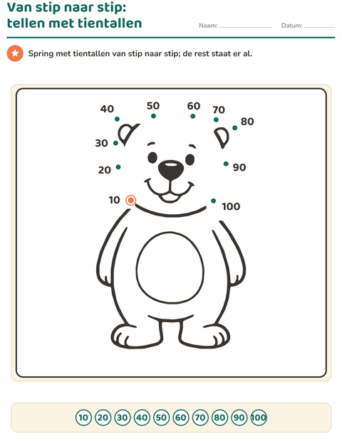 Voorbeeld van het Van stip naar stip-werkblad voor groep 4